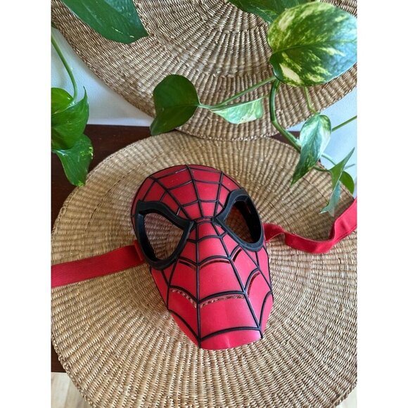 Spider-Man Kids Costume Mask – Red Web Design with Strap - Picture 1 of 9